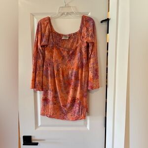 🌺 Santiki Women’s Orange & Purple Tunic Top – Boho Feel & Vibrant Style (EUC)